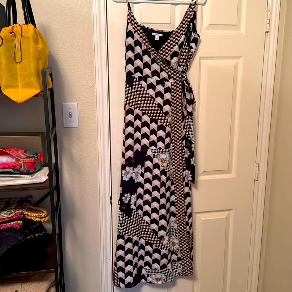 Bar III Women's Maxi Geo Print Wrap Dress Black Size Small